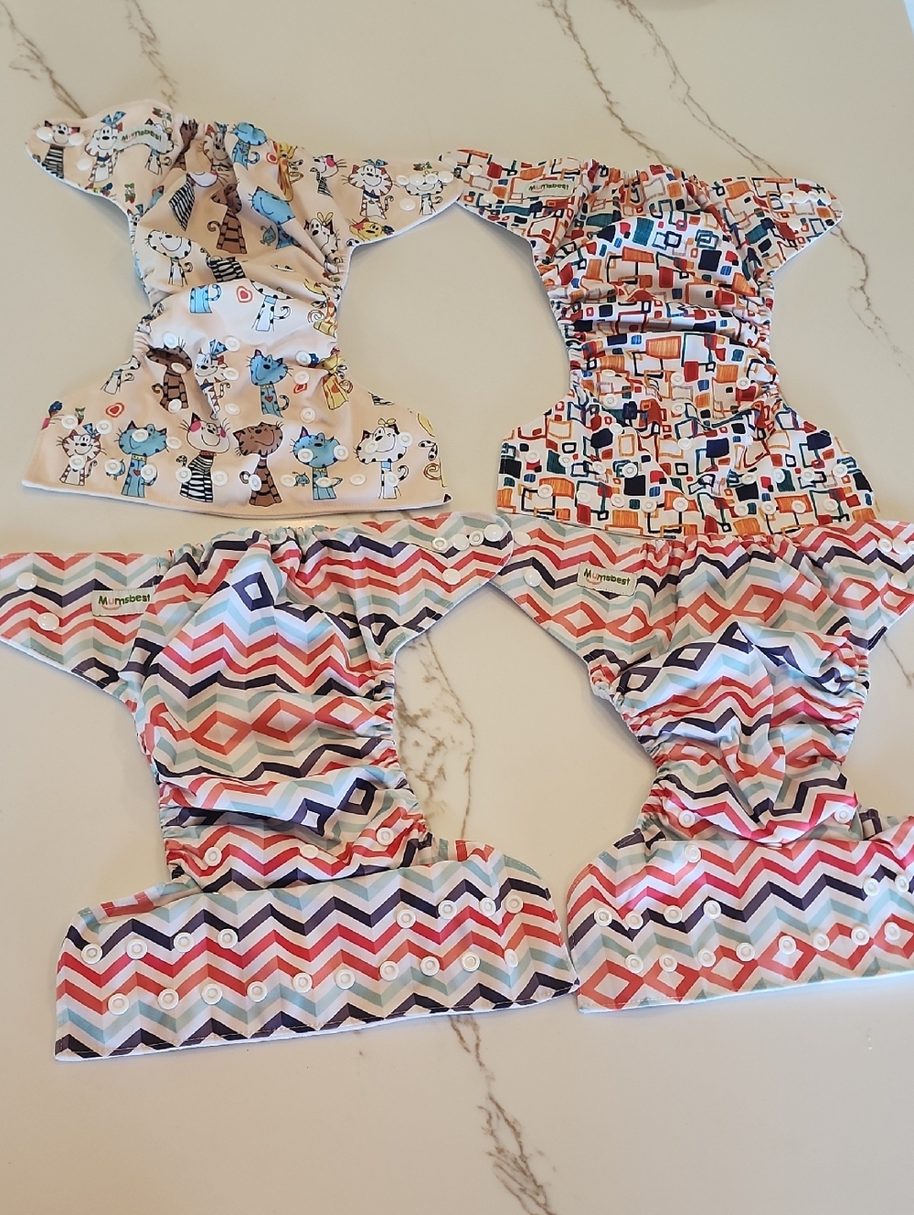 Mumsbest Cloth Diapers Lot of 4 Pocket Reusable Snap Adjustable Covers OSFM EUC